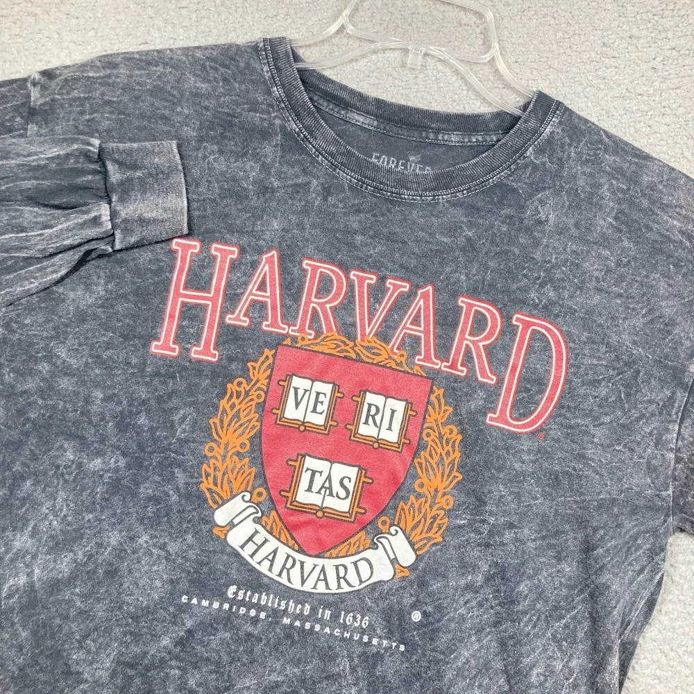 Harvard University T Shirt Adult Large Stone Wash Gray Long Sleeve Forever 21